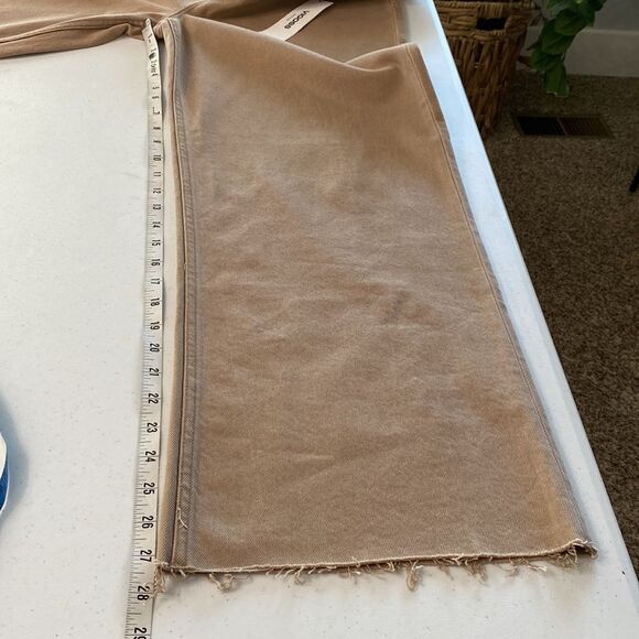 Vigoss Alanis Wide Leg High Rise Distressed Cropped Jeans Tan Stretchy Raw Hem - Picture 12 of 16